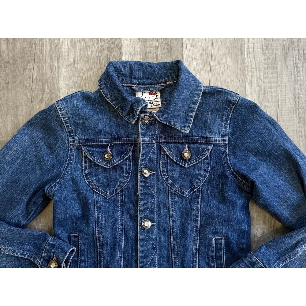 Hello Kitty Denim Jacket Girls Size 6 Sanrio Embroidered Patches Bling Buttons - Picture 5 of 12